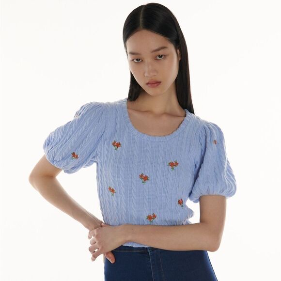 ZARA EMBROIDERED FLORAL CABLE KNIT TOP - Picture 2 of 13